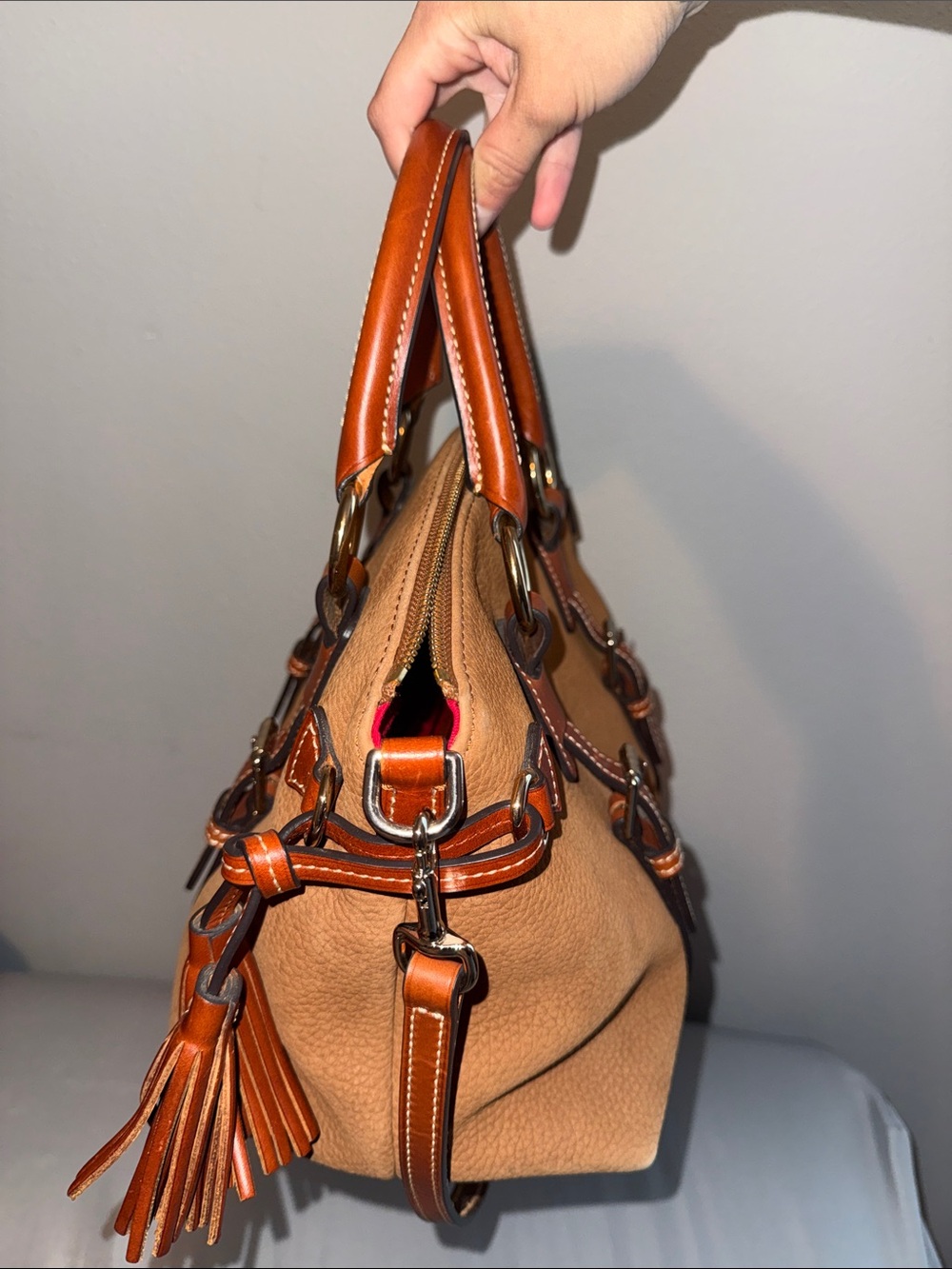 Dooney & Bourke Caramel Brown Pebble Leather Shoulder Bag - Picture 6 of 7